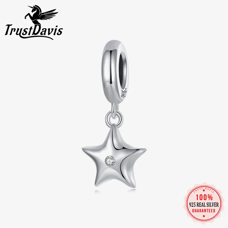 TrustDavis 925 Sterling Silver Fashion Minimalist Pendant Zircon Star Small Gift for DIY Bracelet Necklace Jewelry Making DZ1921
