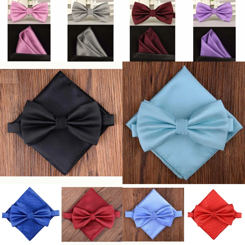 Bow tie Butterfly Mens Bowtie 2Pcs Set Handkerchief Pocket Squares Plaid Bowknot Clothing Accessories Formal MW112