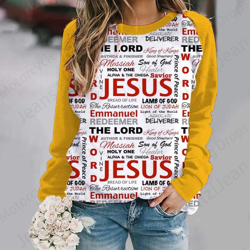 Jesus Christian Sweatshirt Letter 3d Print Hoodie Women Fashion O-neck Hoodies Female Sweats Winter Coat Girl Clothes Sudadera