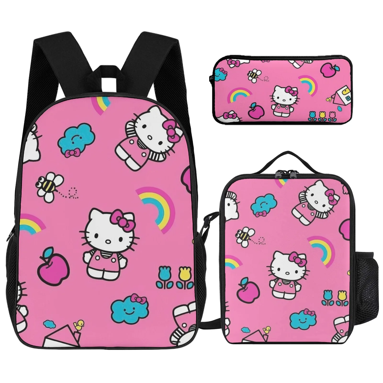 

Hello Kitty Mochila Printed School Backpacks For Teenagers Class Bags For Girl 17 Inch Pencil Case School Backpack Lunch Bag