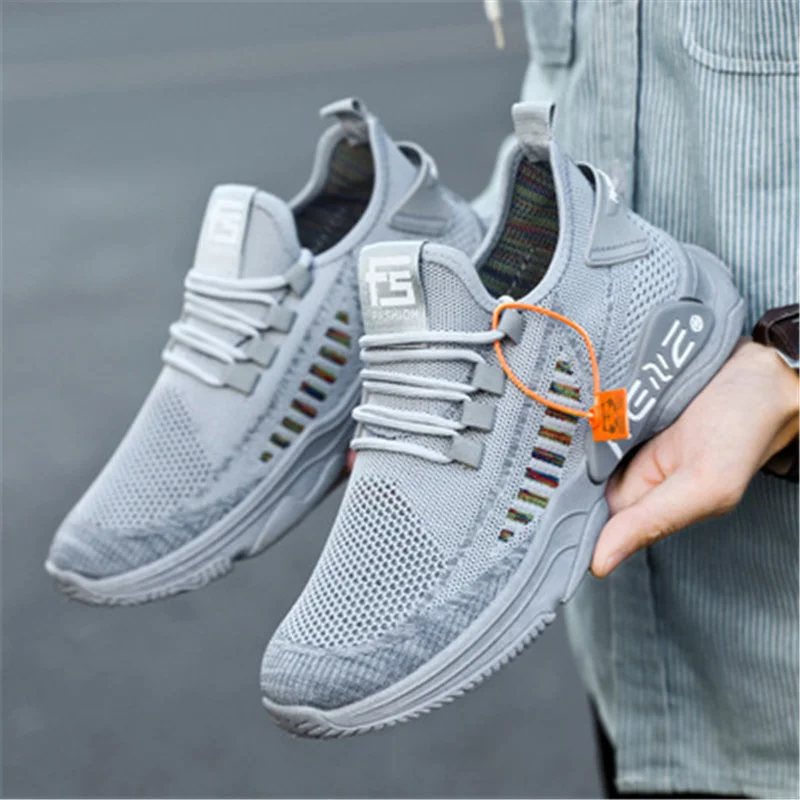 2024 Men's Sneakers Fashion Knitted Fabric Sports Shoes Male Breathable Mesh Casual Shoes Outdoor Trainers Fitness Running Shoes