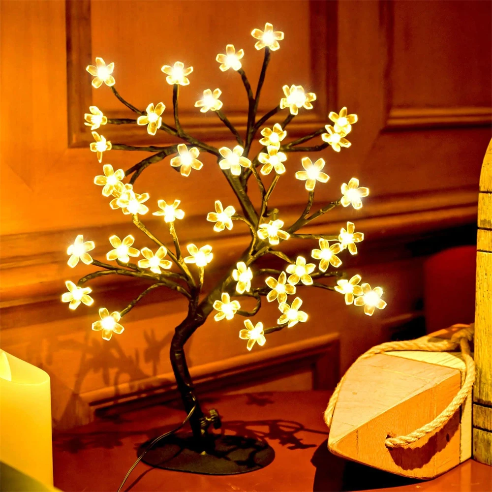 

LED Fairy Decor Night Lights Artificial Orchid Cherry Tree Branch Light 20/48leds Desk Lamp for Wedding Valentine's Day Gifts