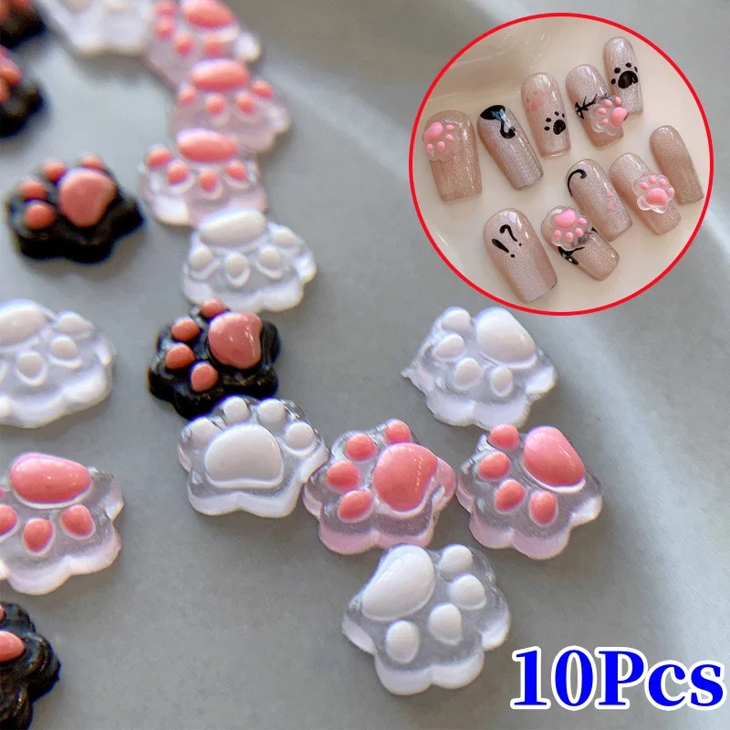 10 szt. Ozdób do paznokci w kształcie kociej łapki, żywiczne, kreskówkowe, mini dekoracje 3D do manicure