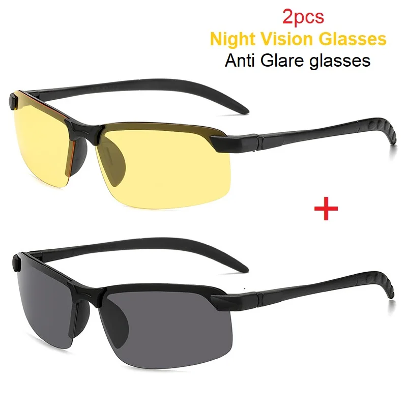 2pcs Night Driving Glasses Men Women Anti Glare Polarized Sunglasses Day and Night Use Glasses for Driving Nighttime Glasses