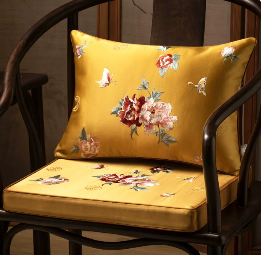 Thickened Chinese Style Mahogany Chair Cushion, Solid Wood Dining Chair Cushion, Armchair Mat Luxury Cushion for Tea Table Stool