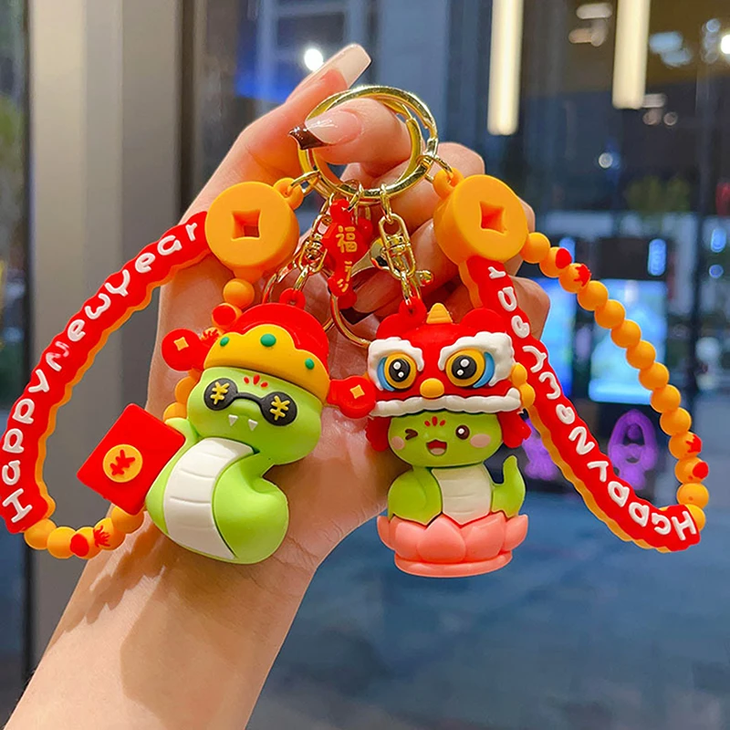 Cartoon Snakelet Shapes Keychain Cute Lion Dance Doll Key Chain Bag Pendant Key Ring 2025 Year Of The Snake Gifts