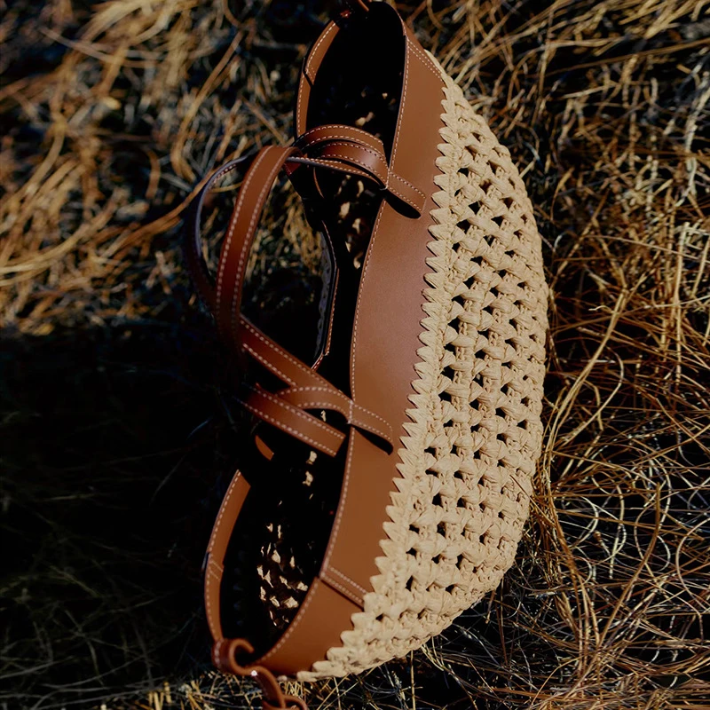 Französische Handgewebte Damen-Tragetasche Große Gemüsekorb-Tasche mit Lässiger Innentasche zum Einkaufen Schulter- und Unterarm-Tragetasche – Detail 21