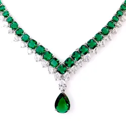 French Vintage Emerald Green Zircon Necklace High-End Party Collarbone Jewelry New Arrival Fashion Accessory