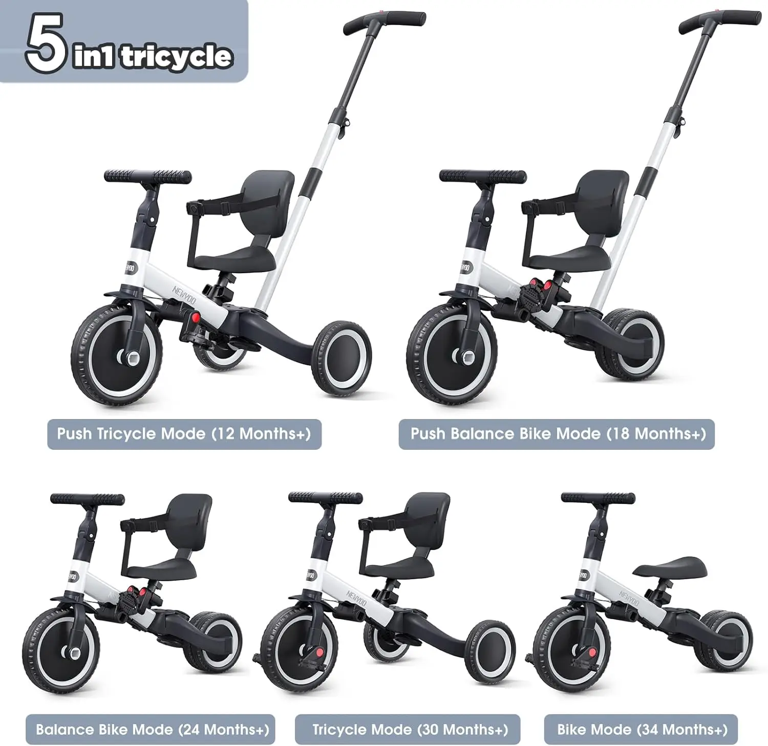 Bicicleta para niños pequeños, triciclos 4 en 1 para 1.2,3 años, bicicleta de equilibrio, regalo de cumpleaños y juguete para niños y niñas, triciclo para niños con P