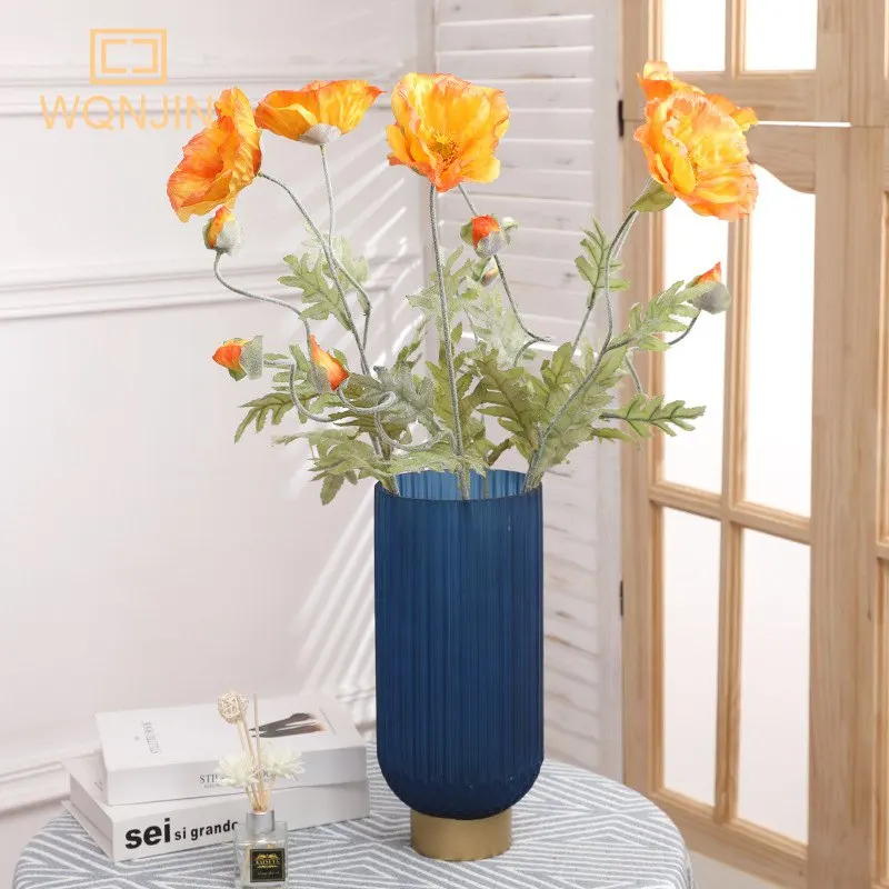 74 cm langer 2-köpfiger künstlicher Blumenstrauß, Heimdekoration, künstlicher Mohn, künstliche Blumen, DIY, handgefertigtes Kunsthandwerk, Geschenk, Hochzeitsdekoration – Detail 2