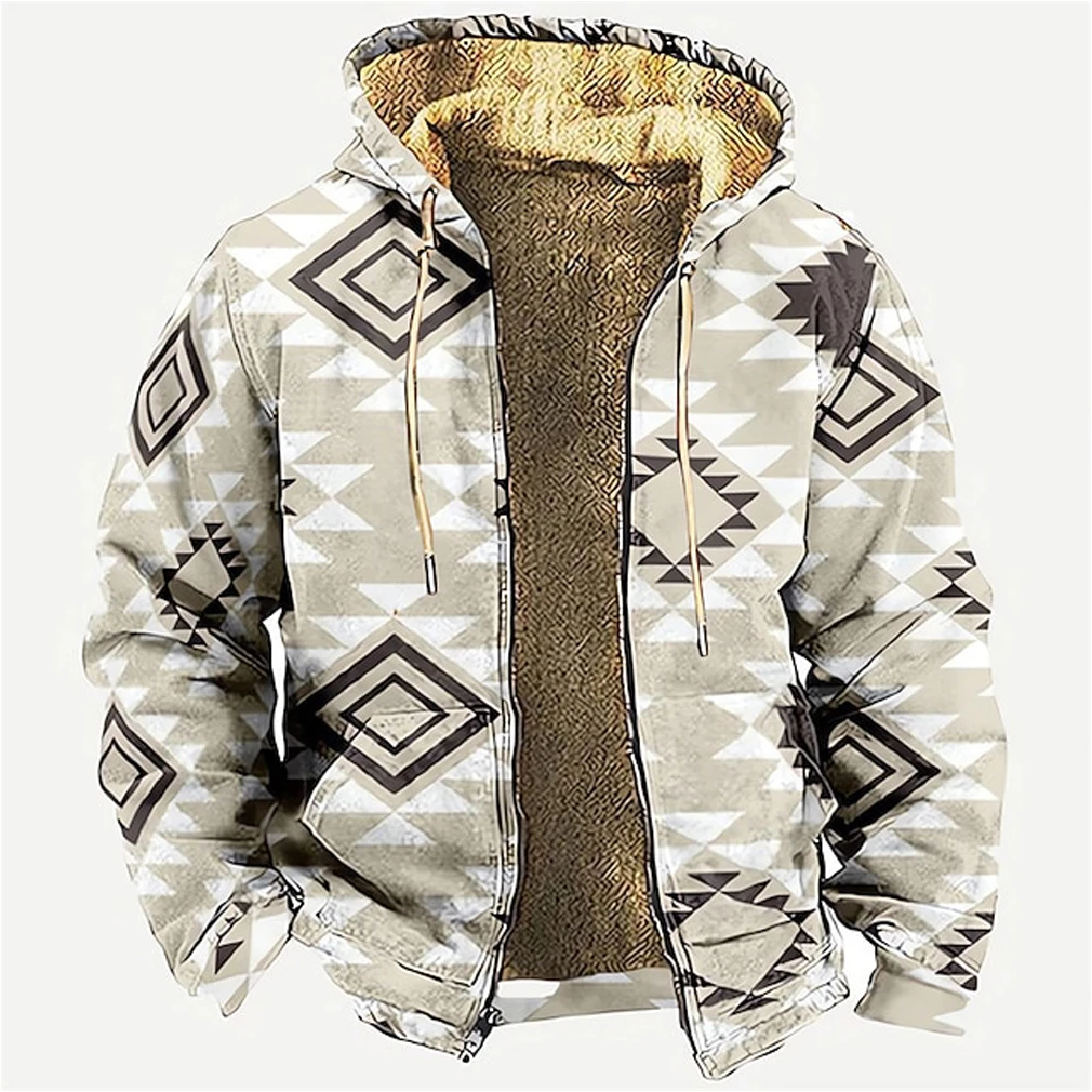 Tribal Graphic Prints Classic Casual Men's Hoodie Fleece Jacket Outerwear Holiday Vacation Going Out Hoodies Fleece Winter