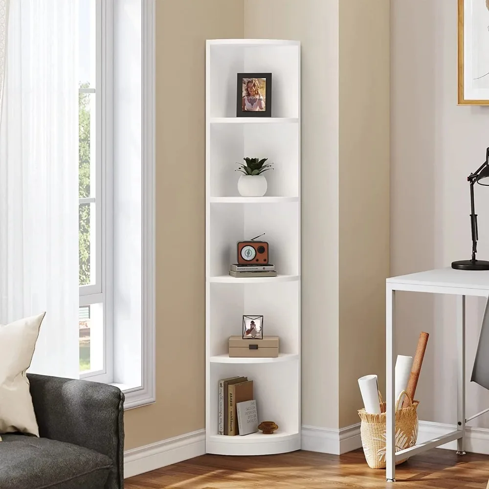 

5-Tier Corner Bookcase, 70.8" Tall Modern Free Standing Corner Bookshelf, 5 Wooden Open Storage Book Shelves for Living Room