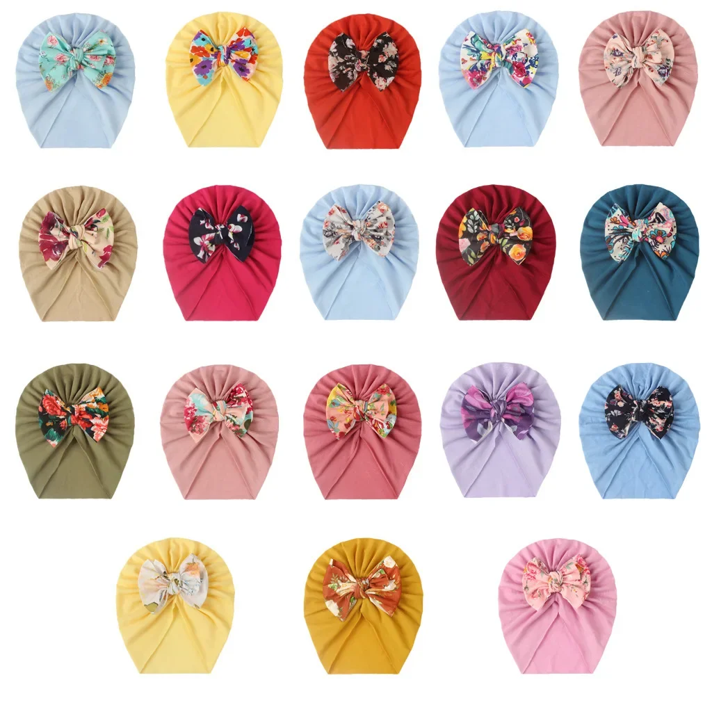 18 Colors Lovely Bow knot Baby Hat Cute Solid Color Baby Girls Boys Hat Turban Soft Newborn Infant Cap Beanies Head Wraps