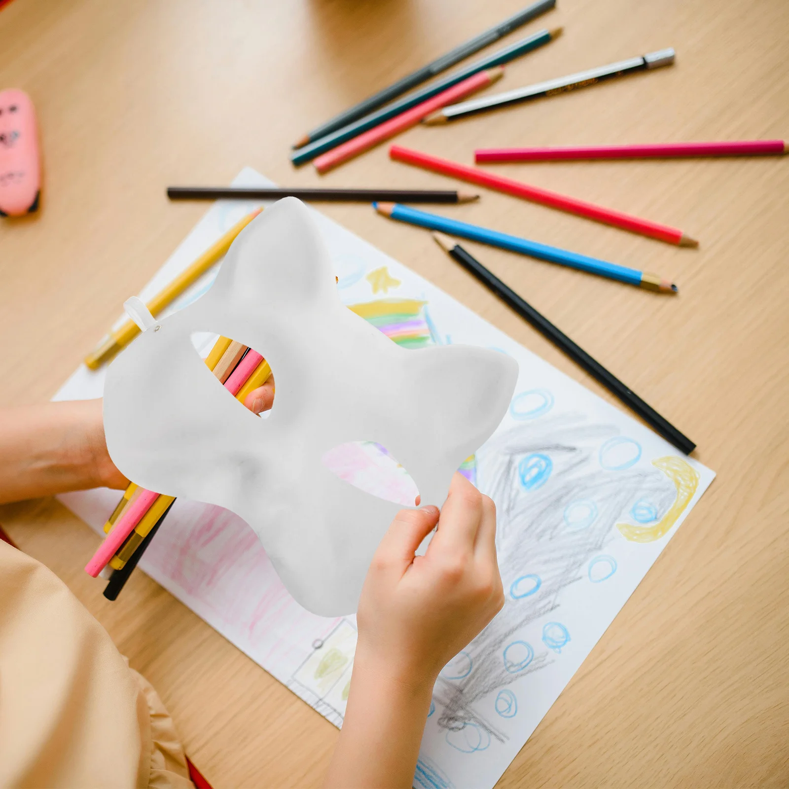 

3Sets Blank Cat Mask Half Face Unpainted DIY Craft Kit for Kids Family Fun Masquerade Party Decoration Animal Theme Accessory