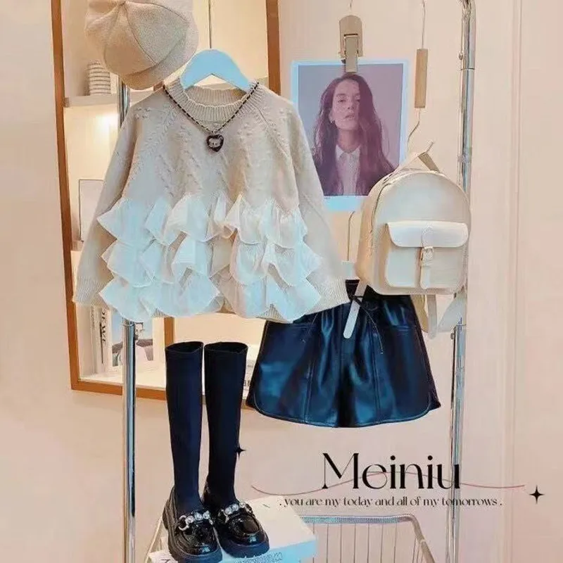 

Baby Girls Winter Flower Sweater Clothes Autumn Clothing Children's Lace Panel Sweater Kids Sweaters 90-150CM