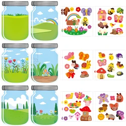 12Pcs DIY Spring Insect Jar Sticker Set Cardboard Scene Nature Insect Butterfly Bee Decal for Spring Theme Party School Activity