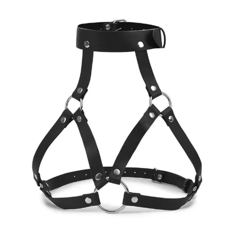 Sex Tools for Couples Faux Leather Choker Collar with Nipple Breast Clamp Clip Chain Couple BDSM Bra Harness Chest Straps Women