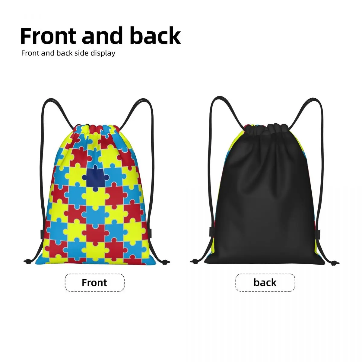 Custom Autism Awareness Blue Puzzle Piece Pattern Drawstring Backpack Bags Men Women Lightweight Gym Sports Sackpack Sacks