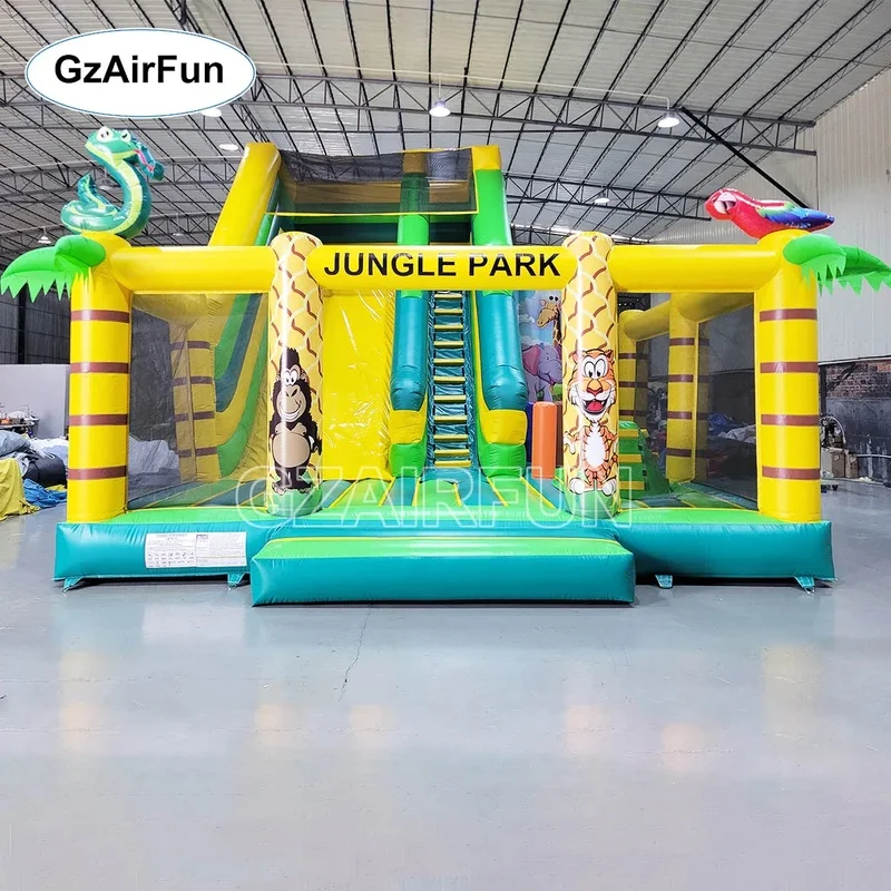 Custom Outdoor Jungle Commercial Inflatable Playground Large Inflatable Slide Obstacle Course Bounce Suitable for Kids