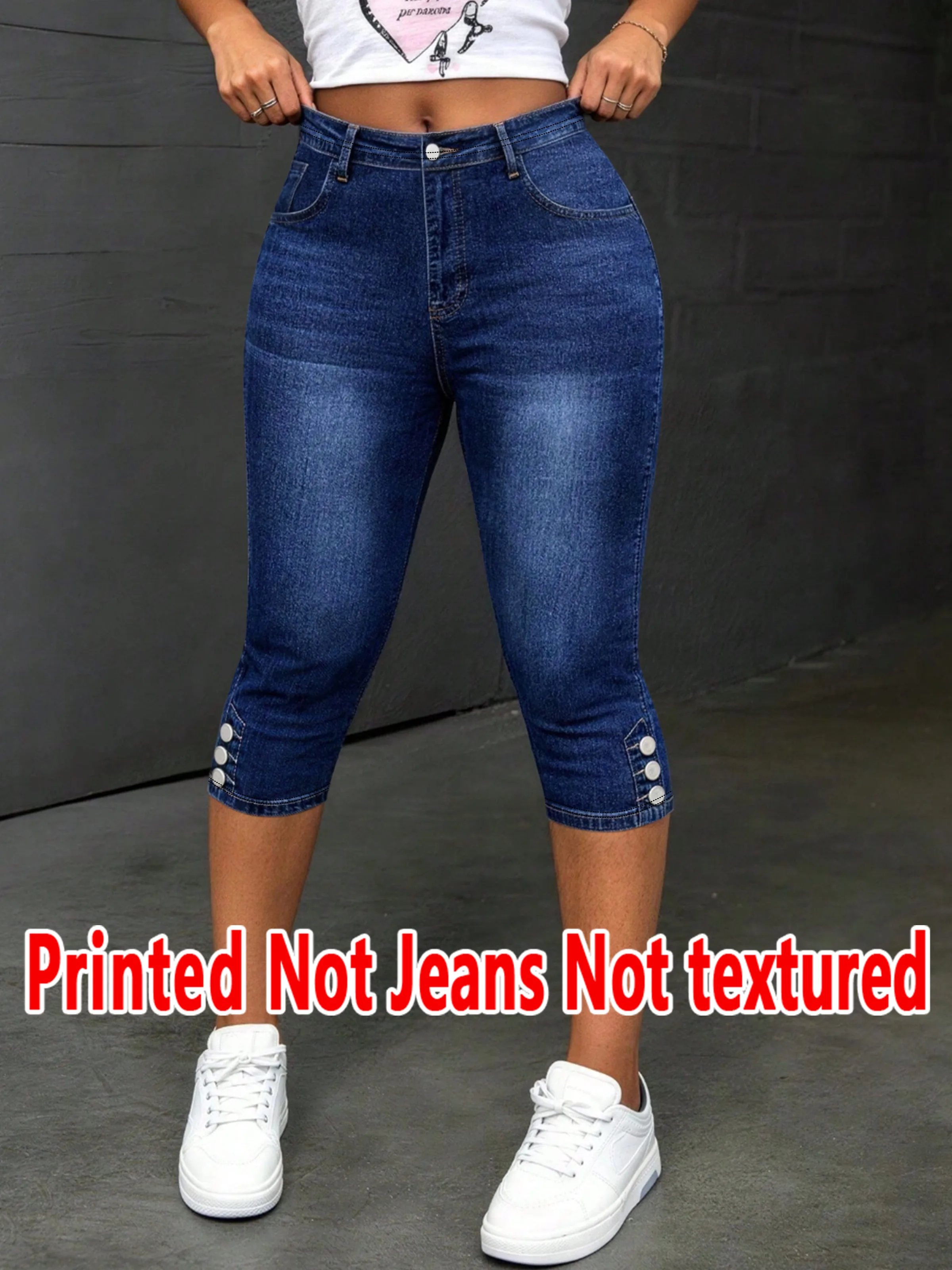 1541 [Printed Leggings - Not Faux Denim Fabric]Printed Leggings No Texture - Non-Faux Denim Fabric, Women'S Capri Pants,