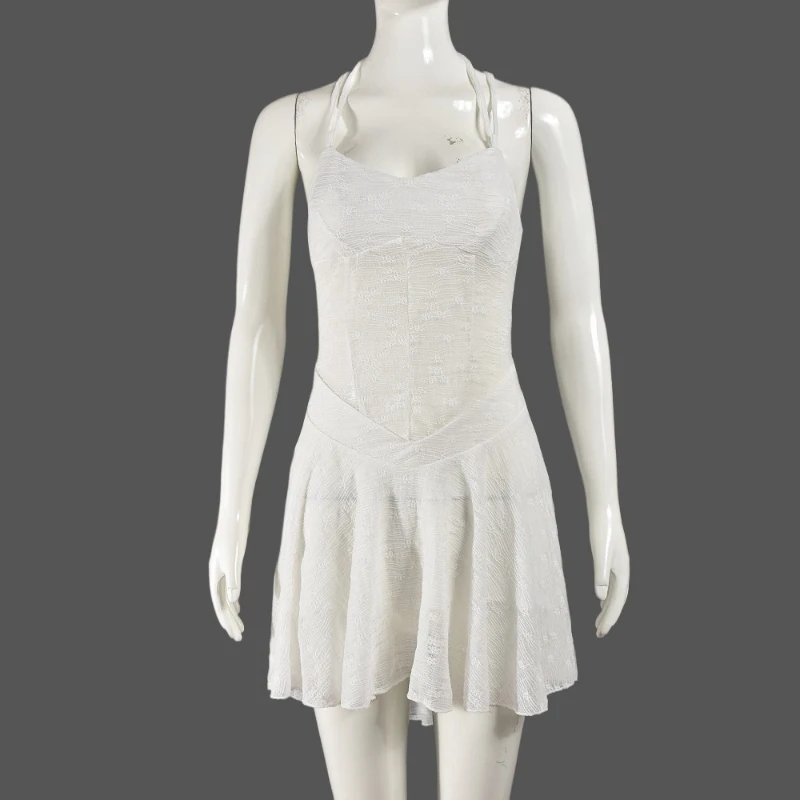 レディースホルターバックレスミニドレスセクシークラブ衣装サマーファッションメッシュシースルーカジュアルストリートウェアバケーションミニドレス2025