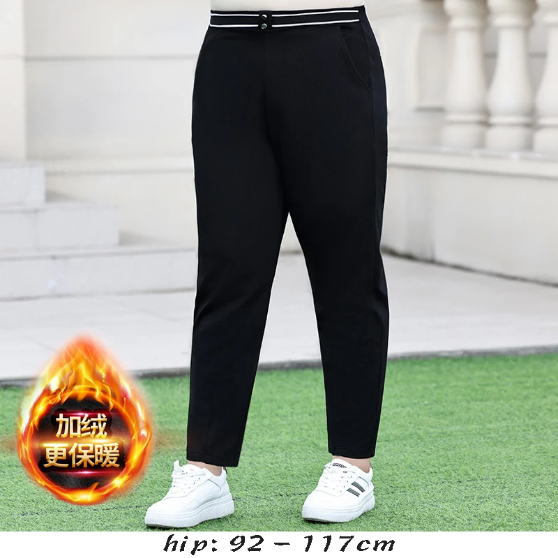 

High quality winter warm long pant for women plus size plush lining elastic waist new 2023 slim office trousers - black