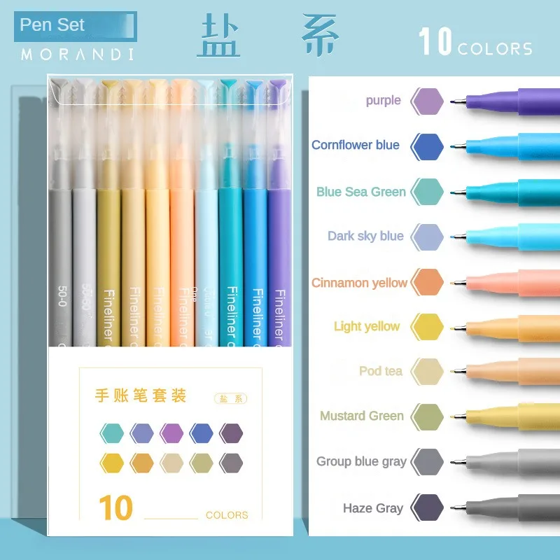 10pcs Multi Color Gel Pens Set Micron Tip Sweet Salt Morandi Retro Colors Quick Dry Ink Marker Stationary School Supplies