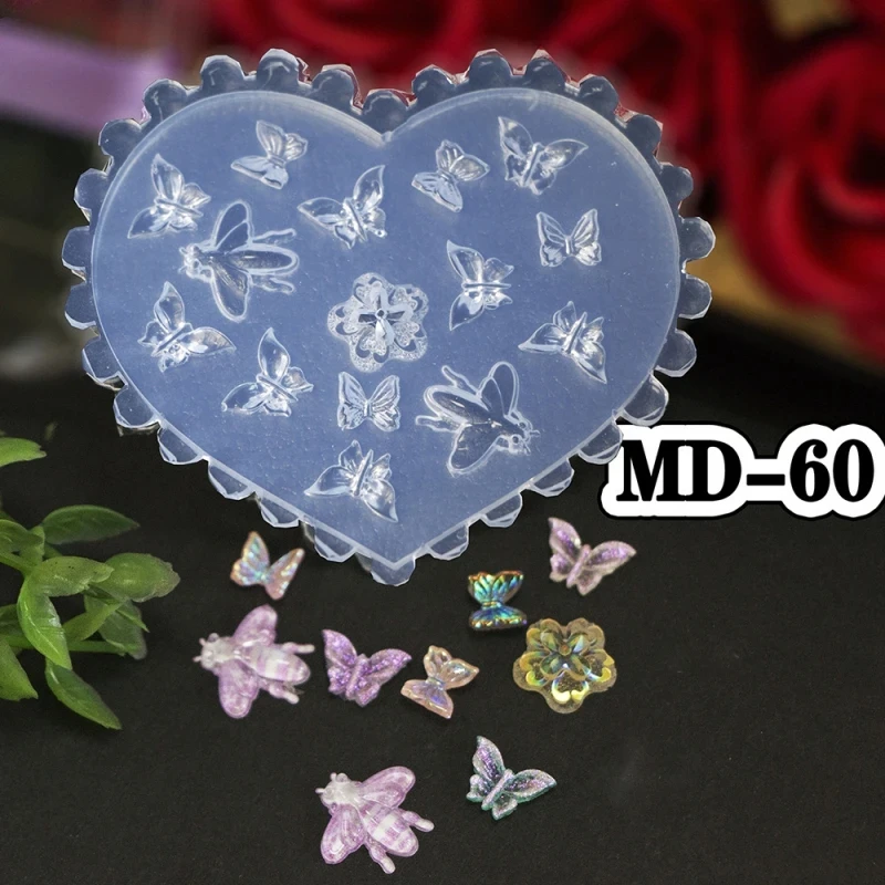 アクリルネイルデコレーション,蝶の花,3D,再利用可能なマニキュアツール,カワイイパターン,シリコン,DIY,5個