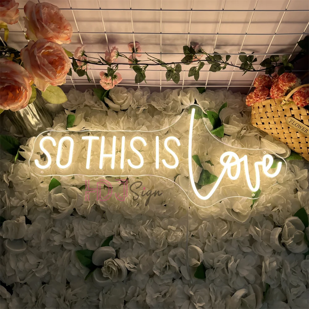 

So This Is Love Неоновая светодиодная вывеска Украшение комнаты Брак Свадьба Романтическая буква Настенный неоновый свет с регулируемой яркостью Лампа Декор Логотип