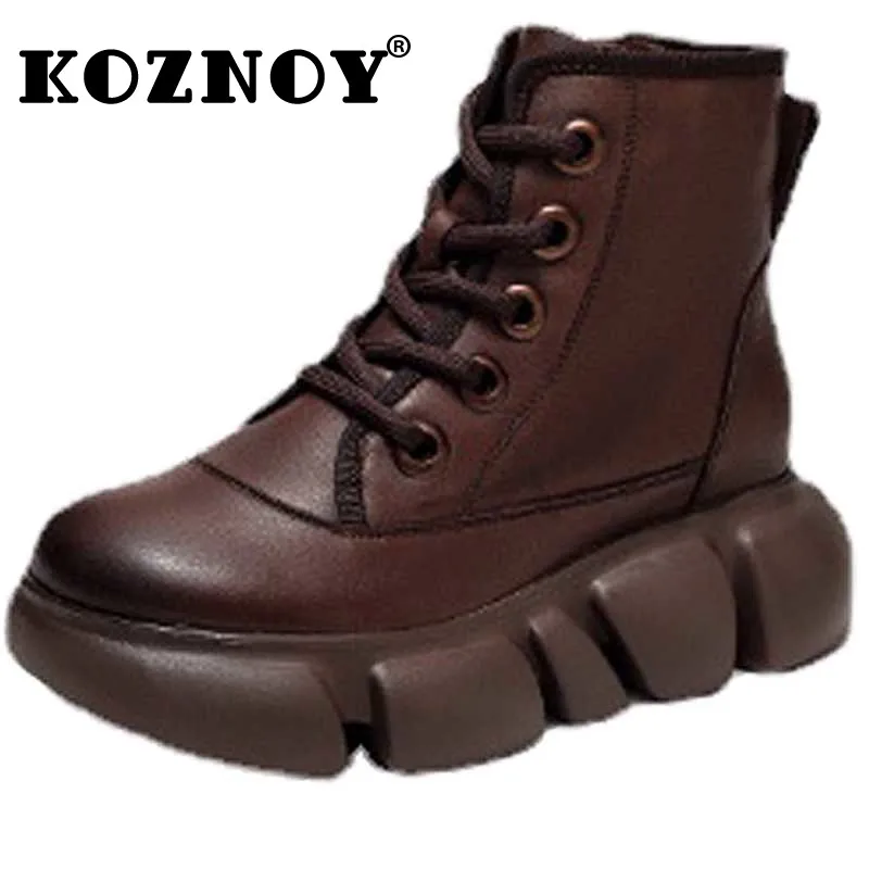 

Koznoy 5cm Cow Natural Genuine Leather Platform Wedge Spring Fashion Women Autumn British Moccasins ZIP Ankle Boots PUNK Shoes