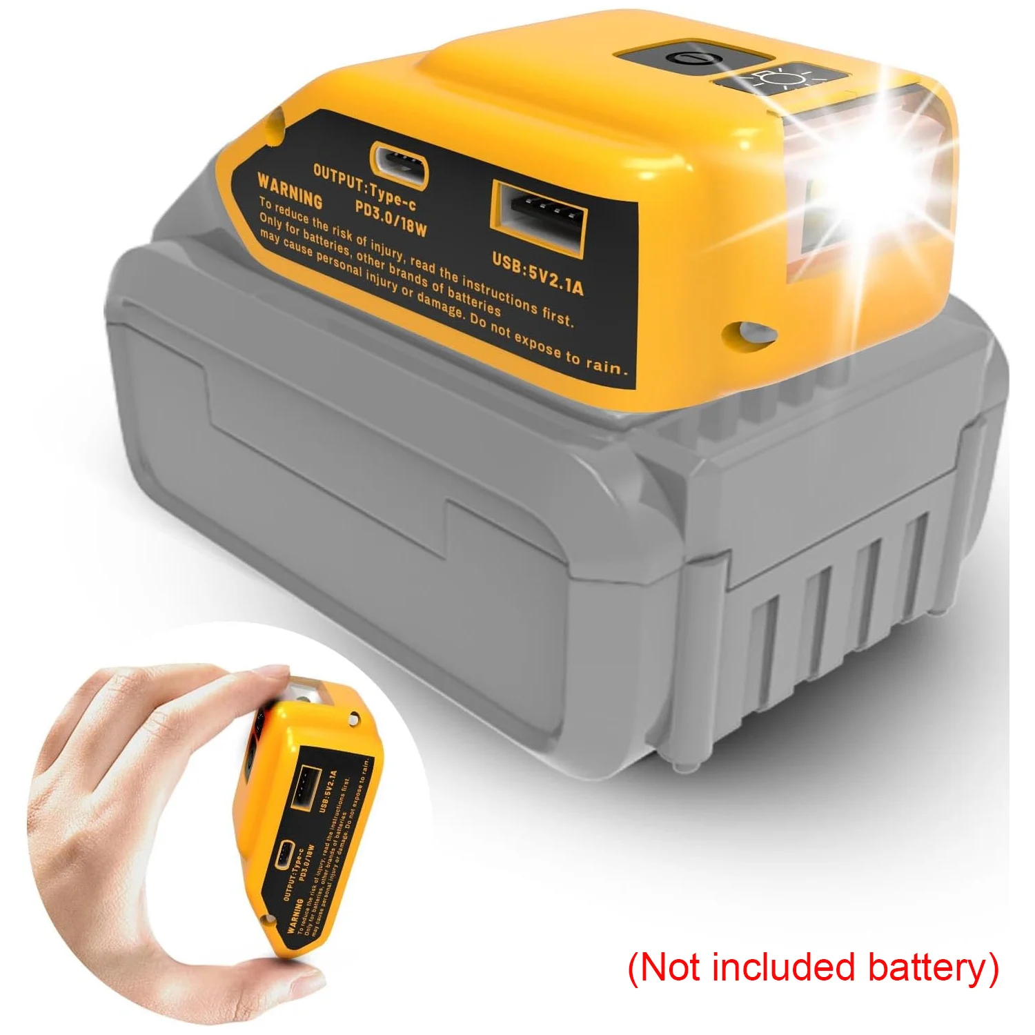 NOVO Carregador Conversor de Fonte de Energia DCB090 Adaptador de Bateria para Bateria de Lítio Dewalt 18V 20V com USB e Tipo C, Luz de Trabalho LED 12V