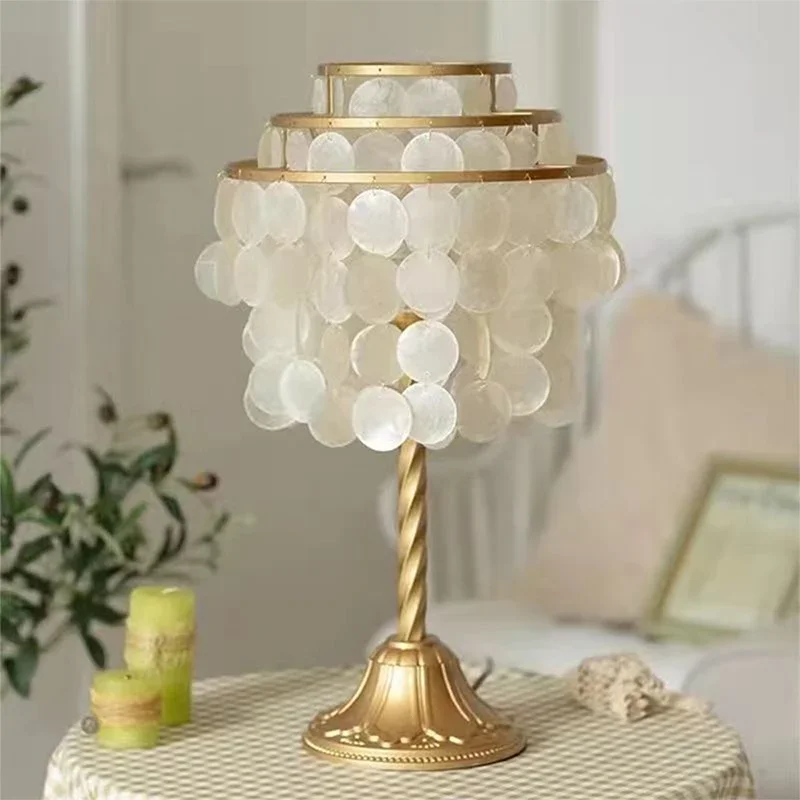 SAMAN Contemporary Shell Table Lamp Warm Creative Living Room Bedroom Villa Hotels Bedhead Desk Light