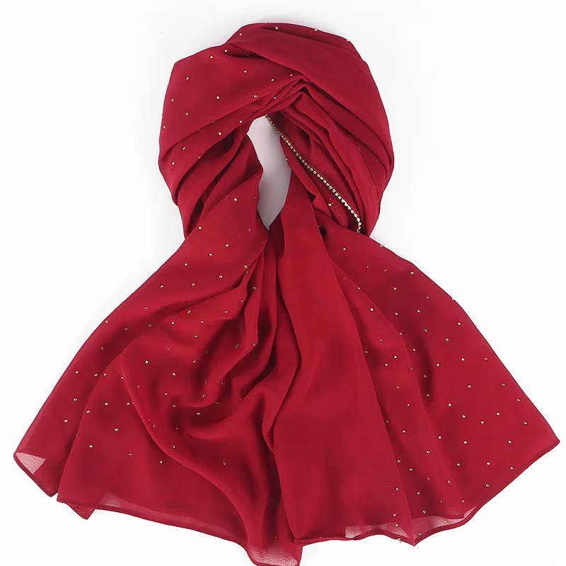 Chiffon Hijabs For Woman Rhinestone Fashion Muslim Shawl and Wrap Plain Stretchy Zipper Turban Muslim Ladies Ramadan Headscarf