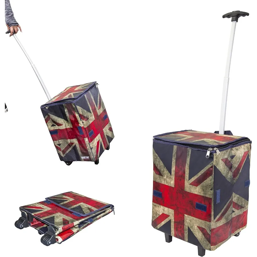 Smart Cart Britain Collapsible Rolling Utility Cart with Basket for Grocery Shopping Teacher Storage Hobby Craft Art Projects D