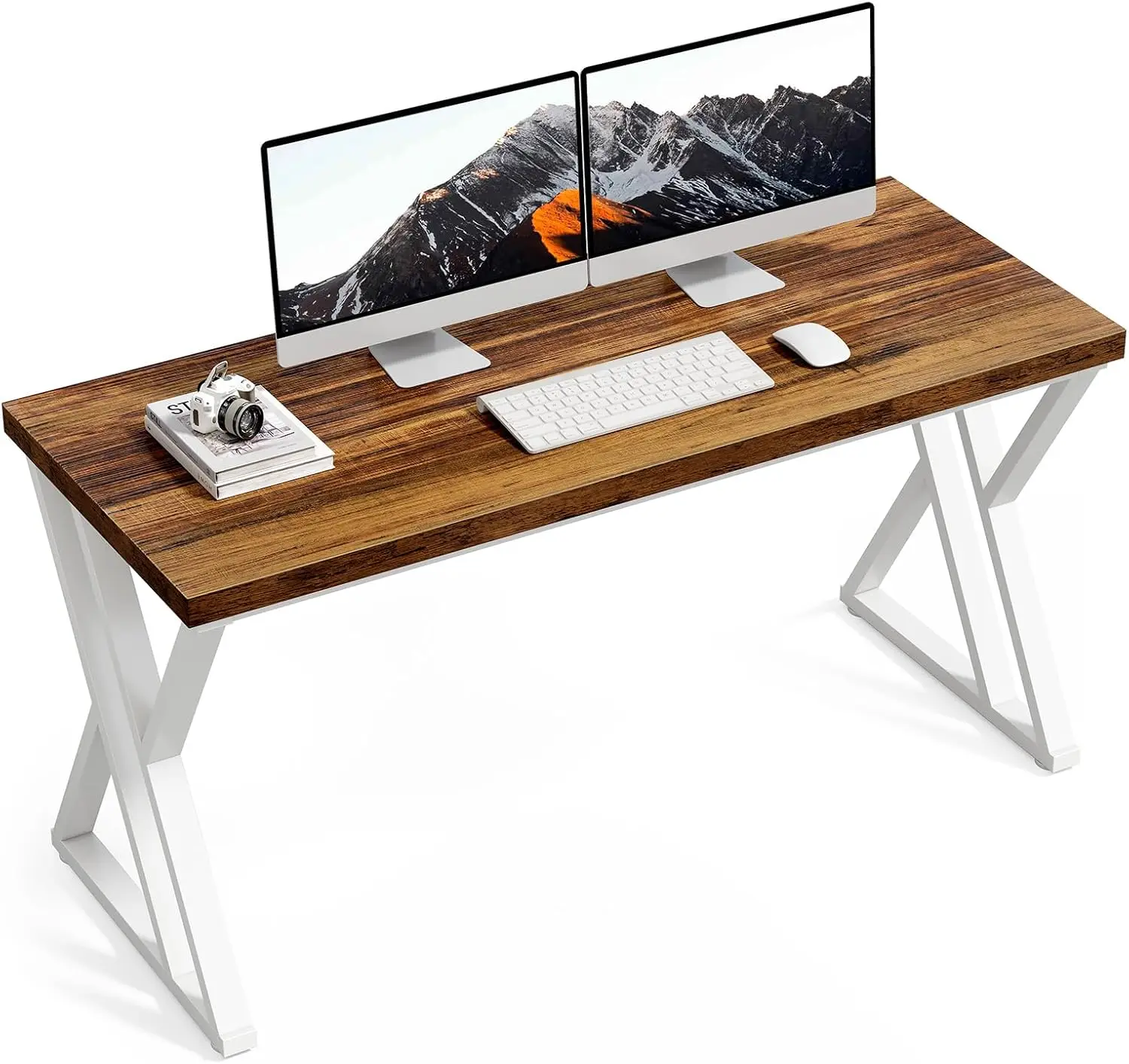 

LITTLE TREE 55-дюймовый большой простой промышленный компьютерный стол, учебный письменный стол, рабочая станция для домашнего офиса, коричневый