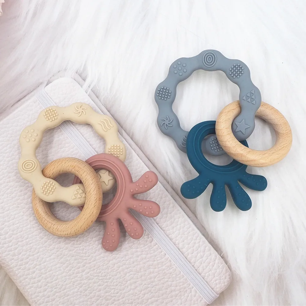 

Chenkai 5PCS Silicone Wooden Teether Flower Ring BPA Free Baby Pacifier Dummy Teething DIY Smoothing Sensory Necklace Accessory