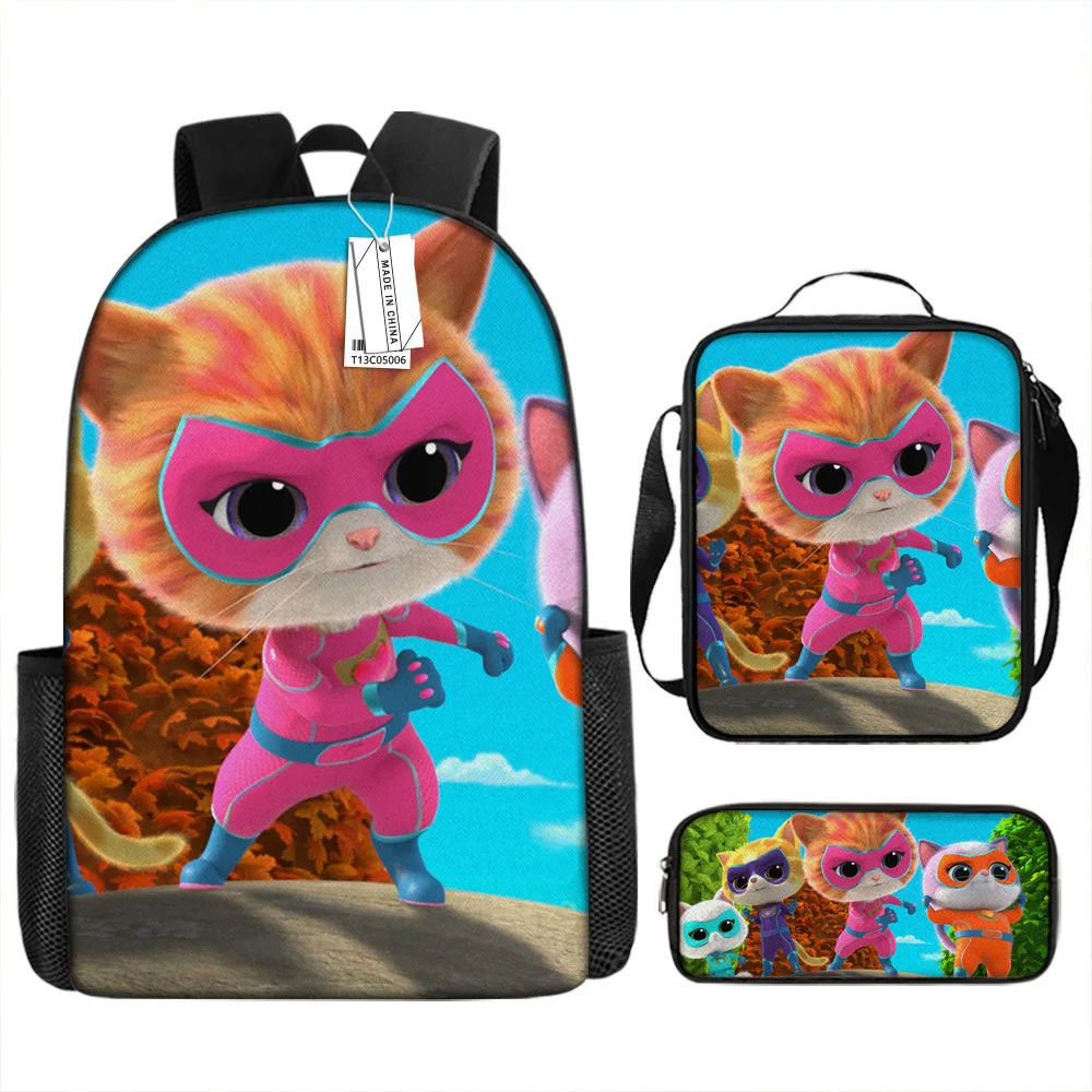 Cute Cat Super kitties Schoolbag Travel Backpack Lunch Bag Pencil Case set for Kids Students