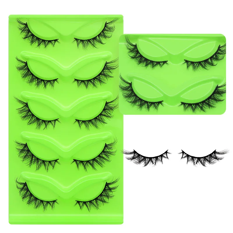 

Hot 5 Pairs Slanted Flying Cat Fake Eyelashes Stable Supply Volume Full And Fluffy Cat Eye Effect Individual Strips