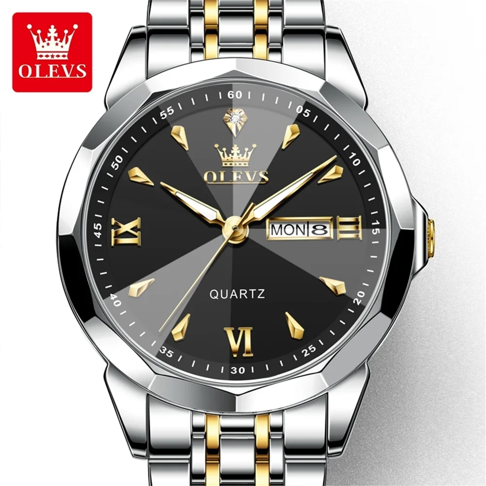 OLEVS 9998: reloj de cuarzo de acero inoxidable, resistente al agua, de diseño elegante y para uso profesional, tanto para hombres como para mujeres, con indicador de día y fecha.