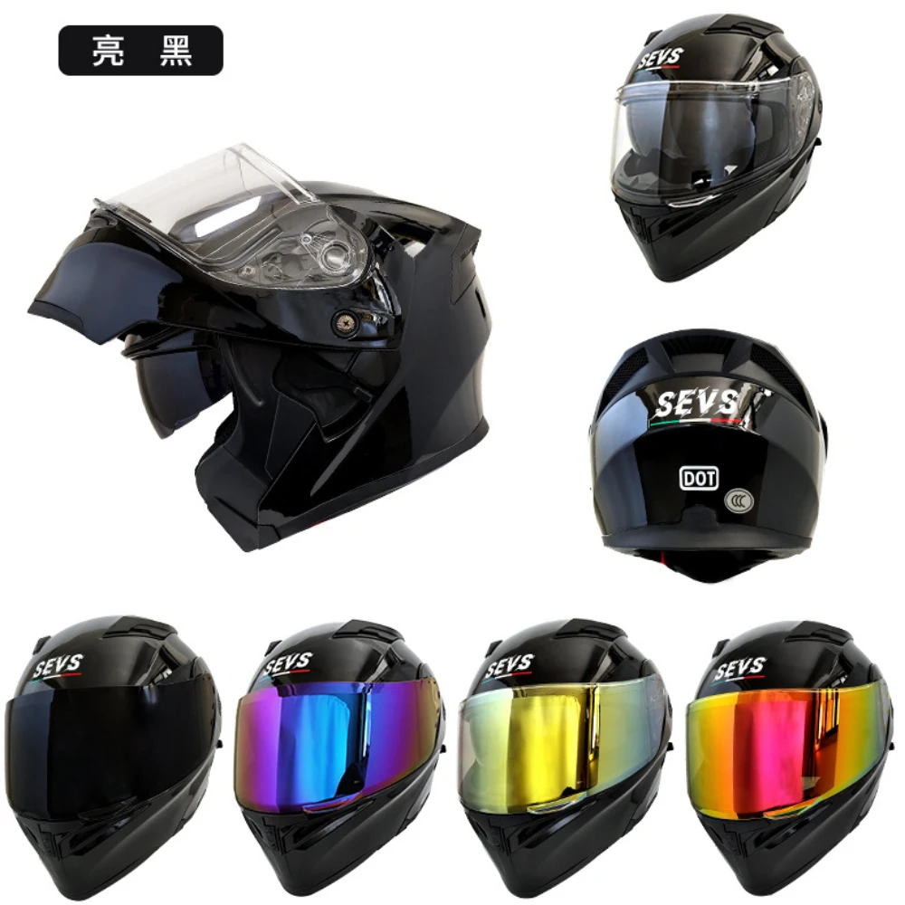 Dot motorcycle helmet men's and women's all-season large size full-coverage dual-lens Bluetooth face-opening helmet