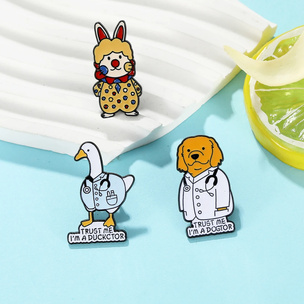 Fun Trust Me I'm Duckctor Dogtor Theme Pins Cute Rabbit Joker Figure Enamel Brooches Wholesale