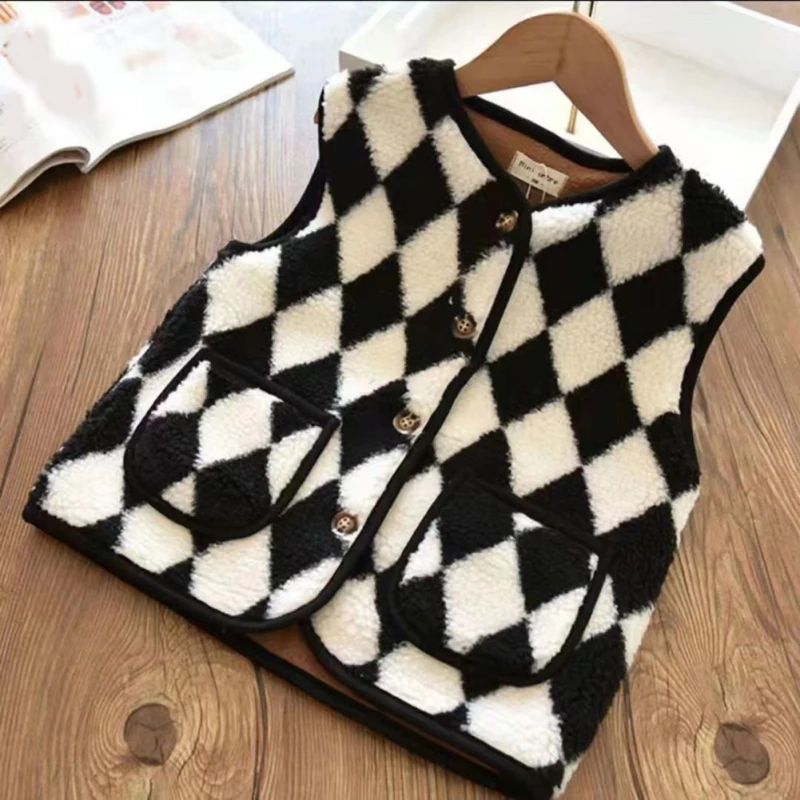 Autumn Winter Children Boys Girls Outerwear Vest Warm Comfortable With A Shoulder Baby Lamb Wool Thick Woolen Sweater