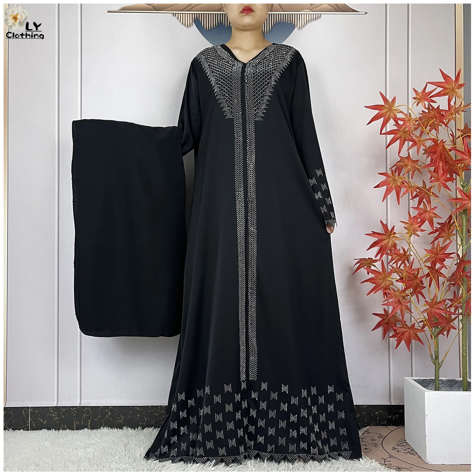 New Muslim Fashion Women Dress Chiffon Diamond Long Sleeves Casual Clothing African Abaya Women Robe Dubai Turkey Islamic Robe