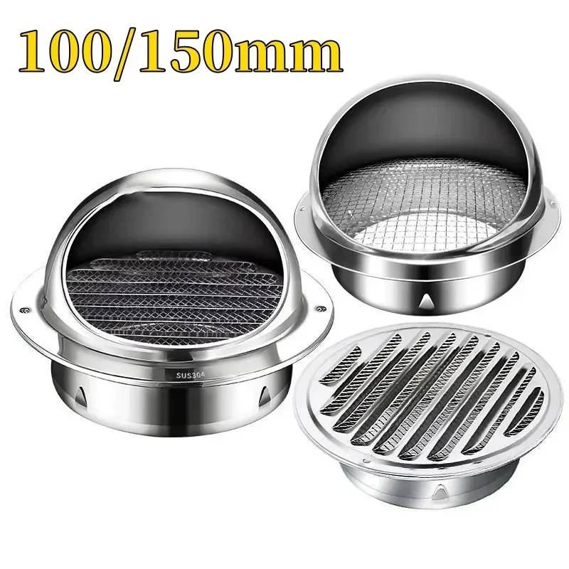 100/150mm Stainless Steel Exhaust Hood Wall Exhaust Cover Exhaust Port Bathroom Extractor Outlet Grille Louver Decoration