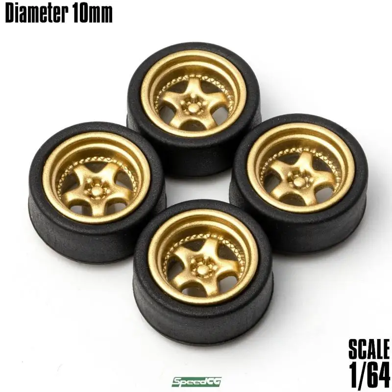 1/64 SpeedCG Modified Parts Diameter 10mm  ABS Wheels with Rubber Tire Type J For Hotwheels Tomica Model Car Racing Vehicle Toy