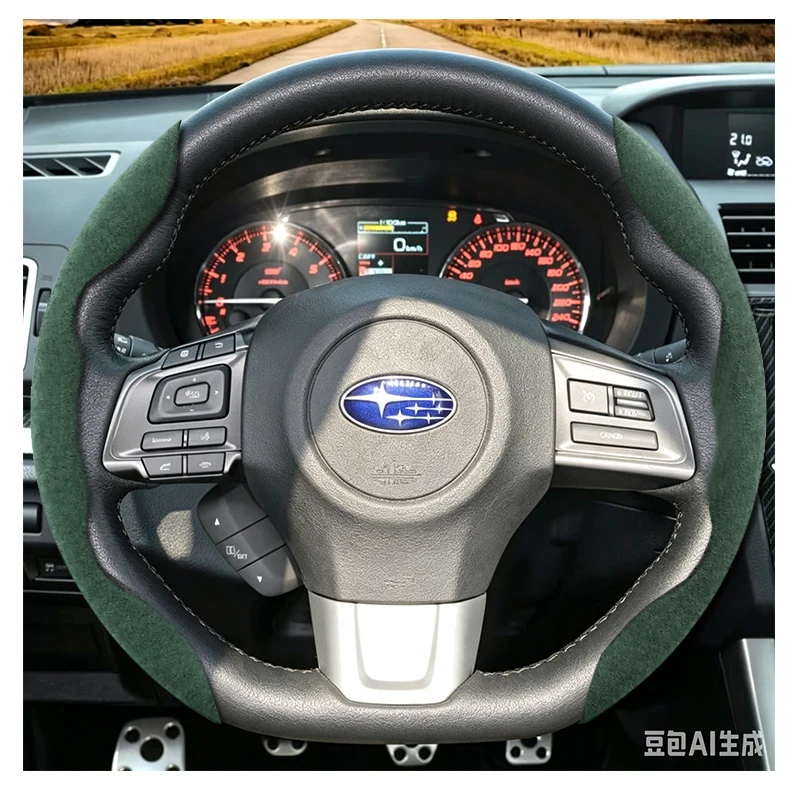Steering Wheel Cover For Subaru WRX STI Levorg 2015-2019 DIY Non-slip Super-fine Soft Suede Interior Red Mark