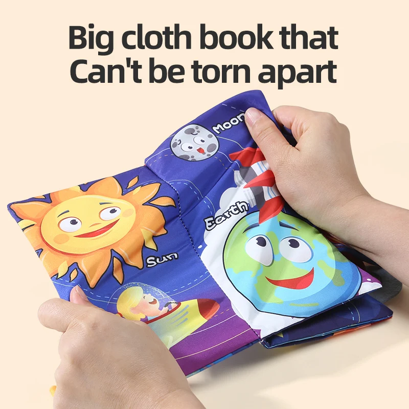 Libro de tela de educación temprana para bebé, rompecabezas de juguete de 4 páginas, serie de exploración espacial, interacción entre padres e hijos, regalo de cumpleaños