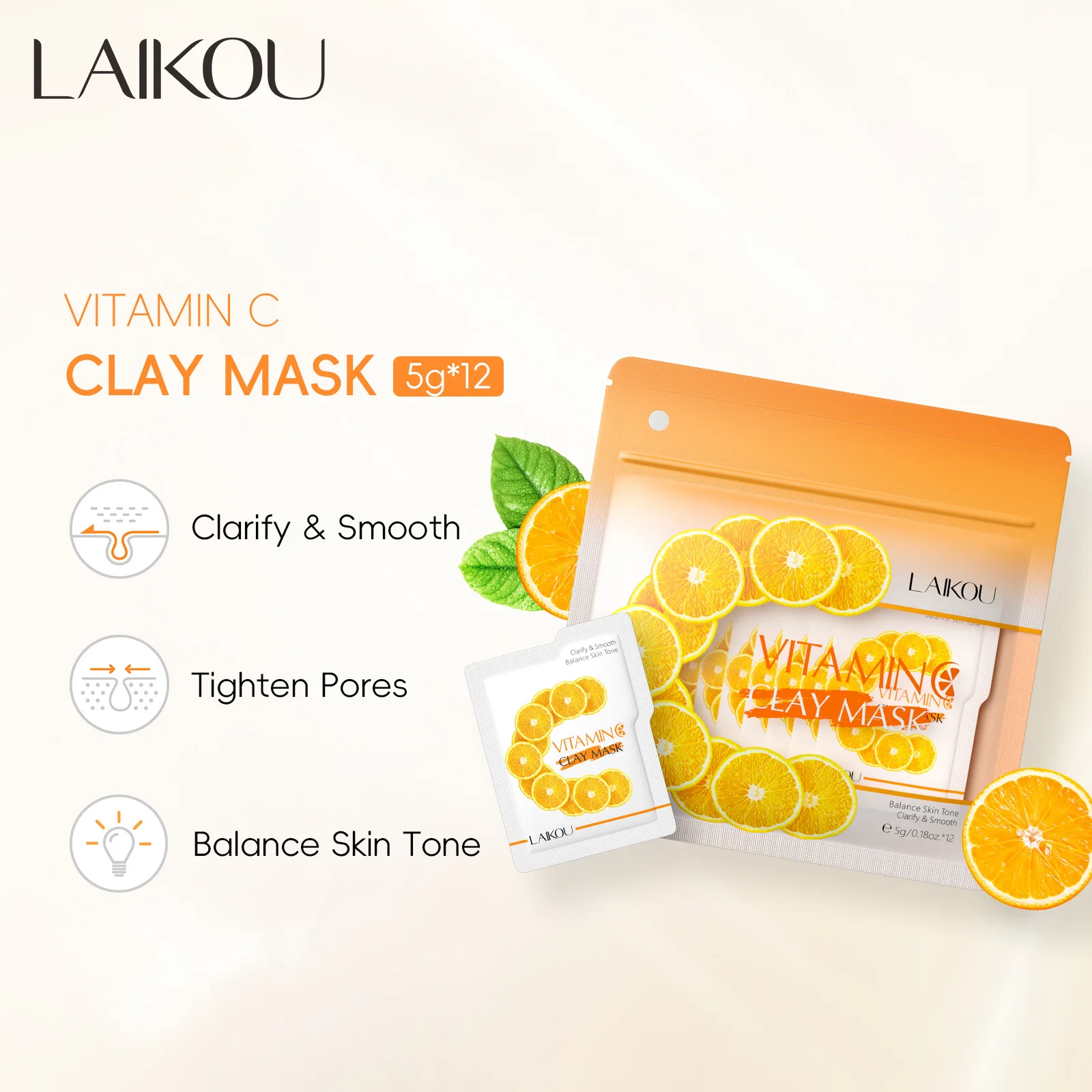 12pcs LAIKOU Vitamin C Moisturizing Face Mask Hydrating Oil Control Face Masks Collagen Facial Mask Skin Care Korean Cosmetics