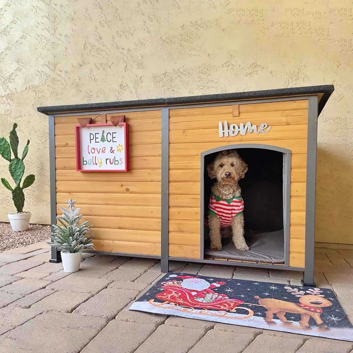 

59" Large Dog House 100% Insulated Dog Kennel with Liner for Winter,Waterpoof for Outdoor