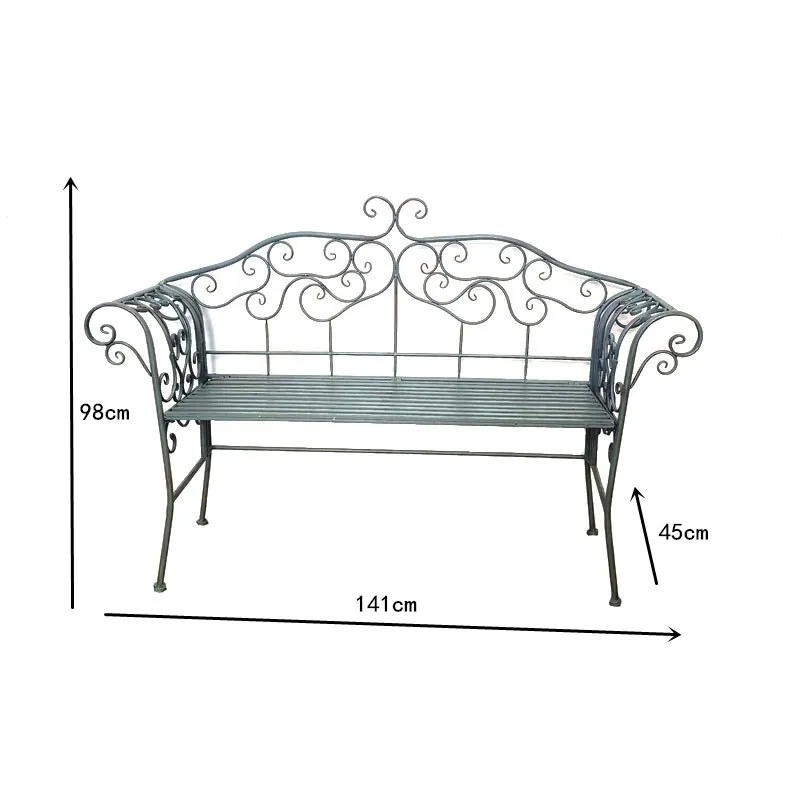 Vintage Wrought Iron Outdoor Bench, Anti-Rust Metal Patio Loveseat, Decorative Scrollwork Garden Seat for Balcony, Porch, Lawn
